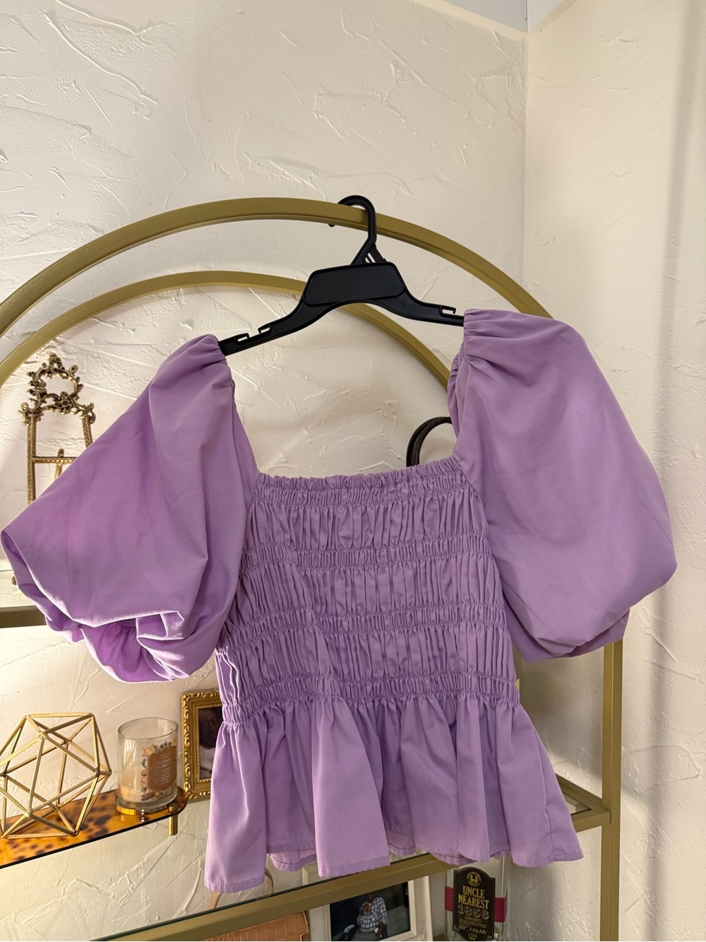 Lavender Puff Sleeve Smocked Peplum Top